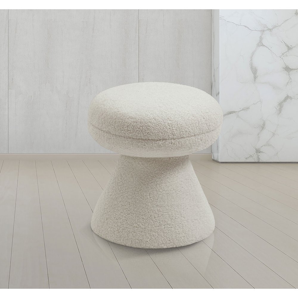 Drum Beige Faux Shearling Teddy Fabric Ottoman/Stool. Picture 2