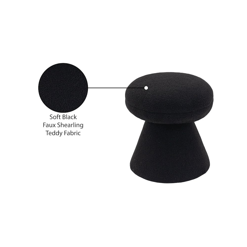 Drum Black Faux Shearling Teddy Fabric Ottoman/Stool. Picture 5