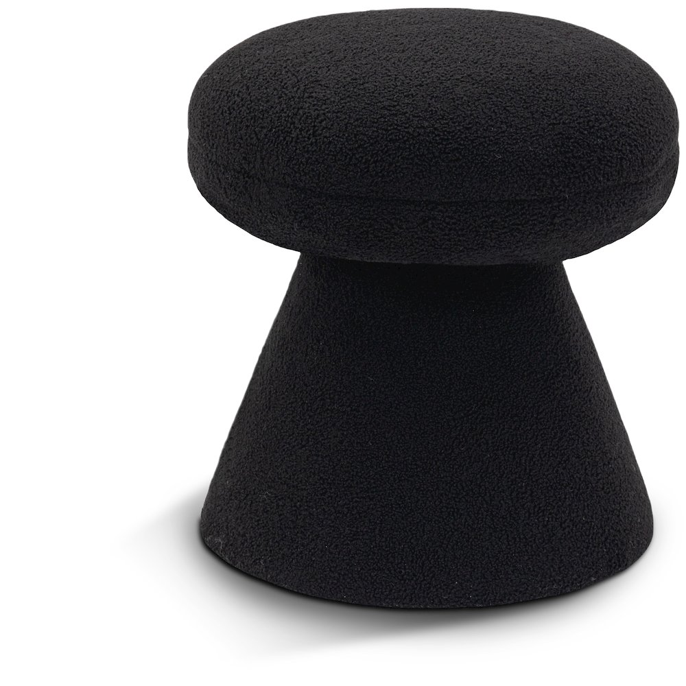 Drum Black Faux Shearling Teddy Fabric Ottoman/Stool. Picture 1