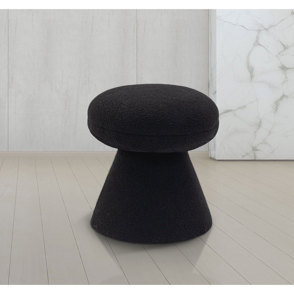 Drum Black Faux Shearling Teddy Fabric Ottoman/Stool. Picture 2