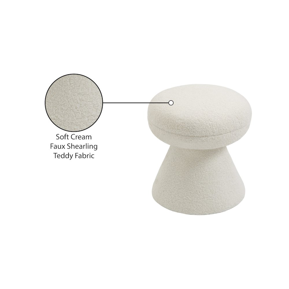 Drum Cream Faux Shearling Teddy Fabric Ottoman/Stool. Picture 5