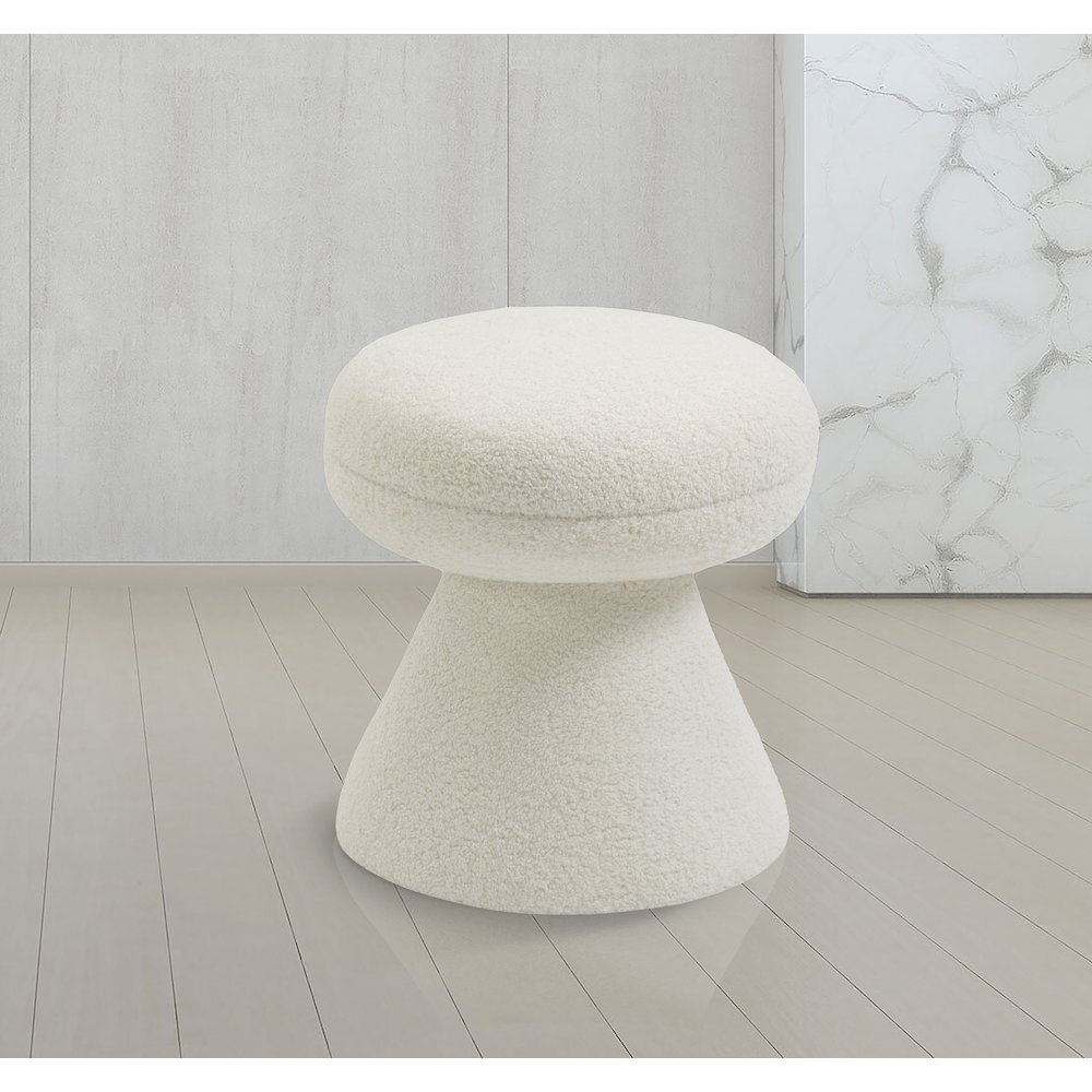 Drum Cream Faux Shearling Teddy Fabric Ottoman/Stool. Picture 2