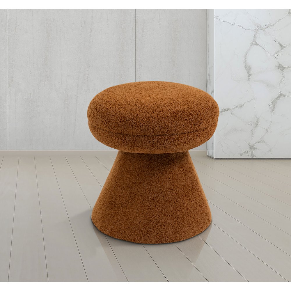 Drum Saddle Faux Shearling Teddy Fabric Ottoman/Stool. Picture 2