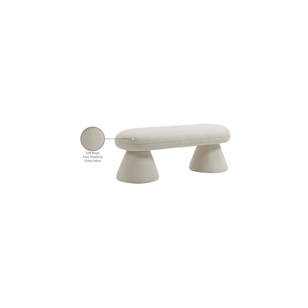 Drum Beige Faux Shearling Teddy Fabric Bench. Picture 6