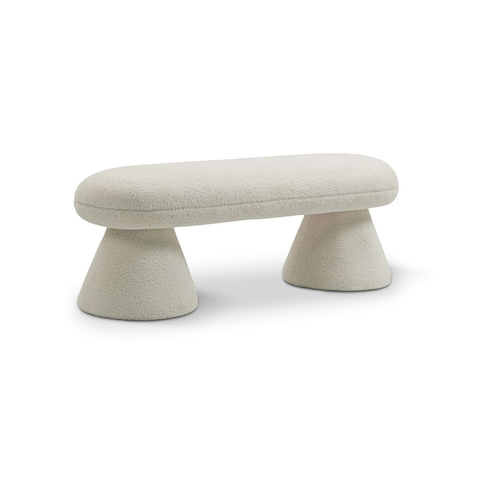 Drum Beige Faux Shearling Teddy Fabric Bench. Picture 1