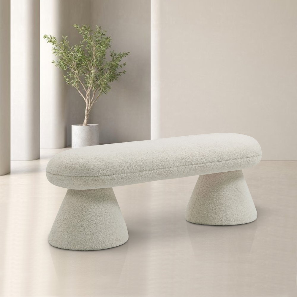 Drum Beige Faux Shearling Teddy Fabric Bench. Picture 2