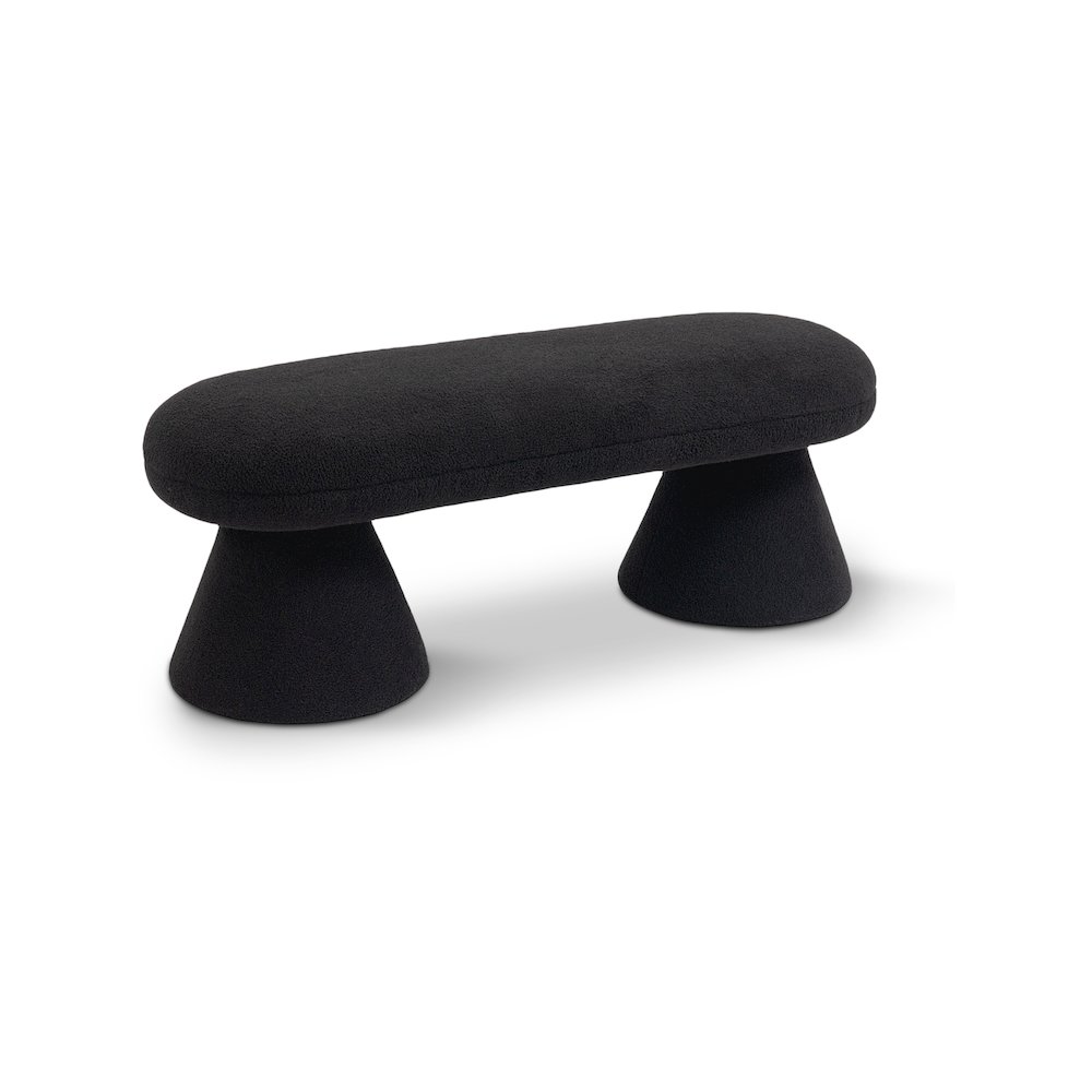 Drum Black Faux Shearling Teddy Fabric Bench. Picture 1