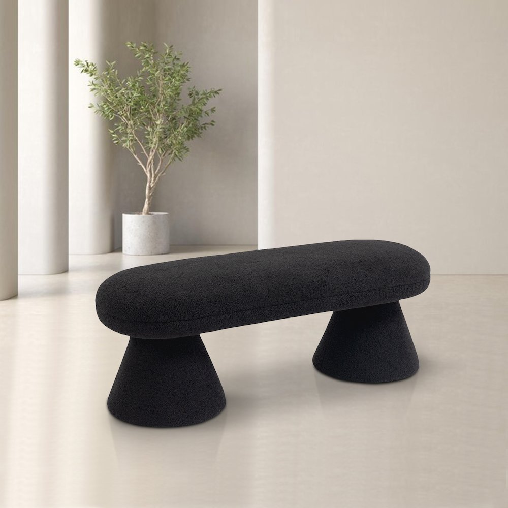 Drum Black Faux Shearling Teddy Fabric Bench. Picture 2