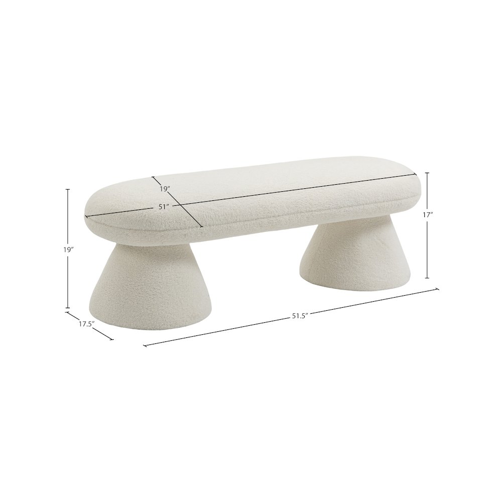 Drum Cream Faux Shearling Teddy Fabric Bench. Picture 5