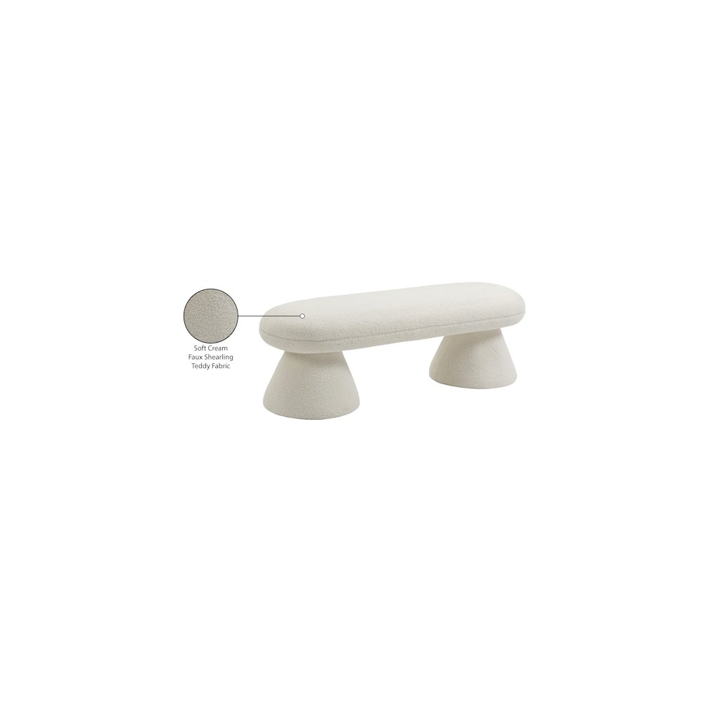 Drum Cream Faux Shearling Teddy Fabric Bench. Picture 6