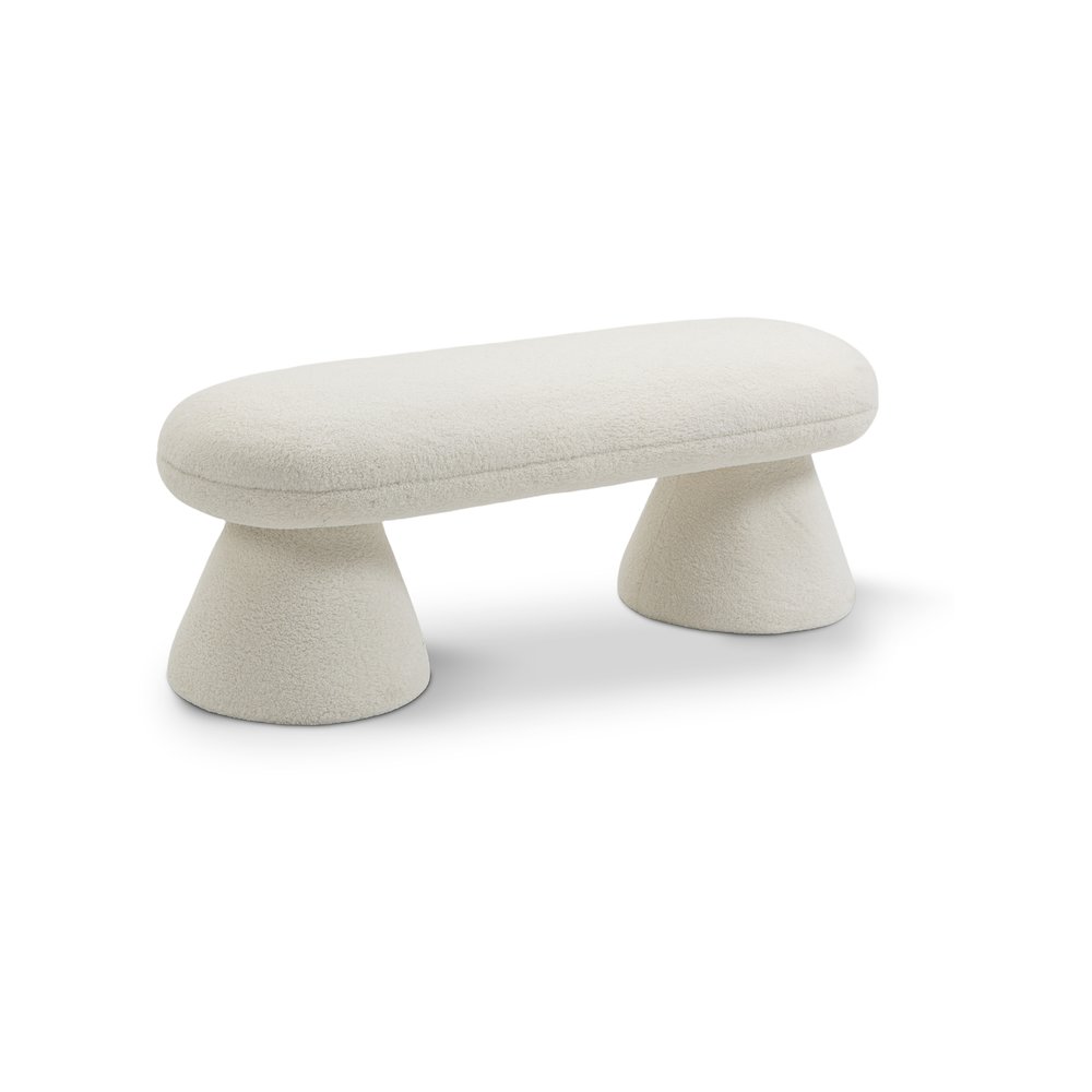 Drum Cream Faux Shearling Teddy Fabric Bench. Picture 1