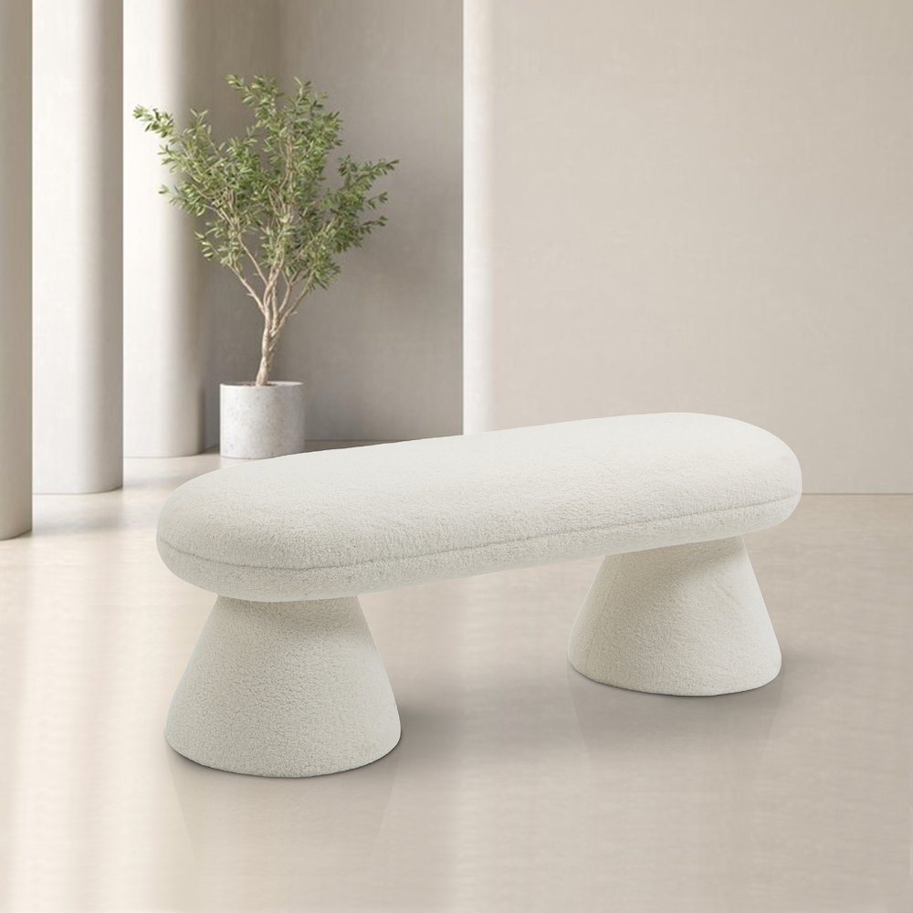 Drum Cream Faux Shearling Teddy Fabric Bench. Picture 2