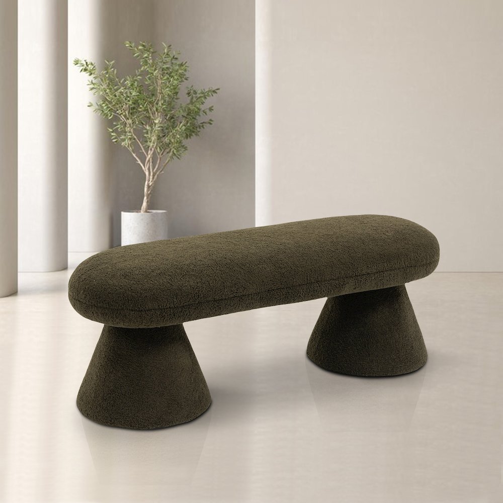 Drum Green Faux Shearling Teddy Fabric Bench. Picture 2