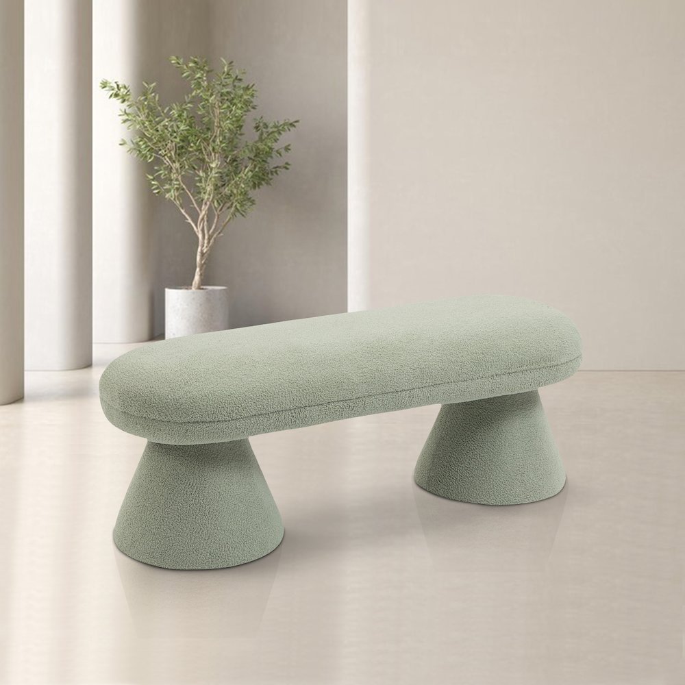 Drum Mint Faux Shearling Teddy Fabric Bench. Picture 2