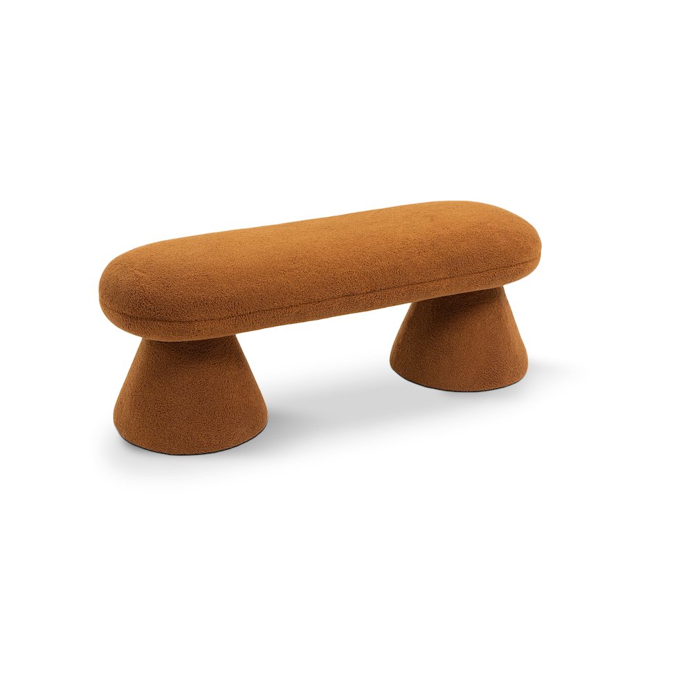Drum Saddle Faux Shearling Teddy Fabric Bench. Picture 1