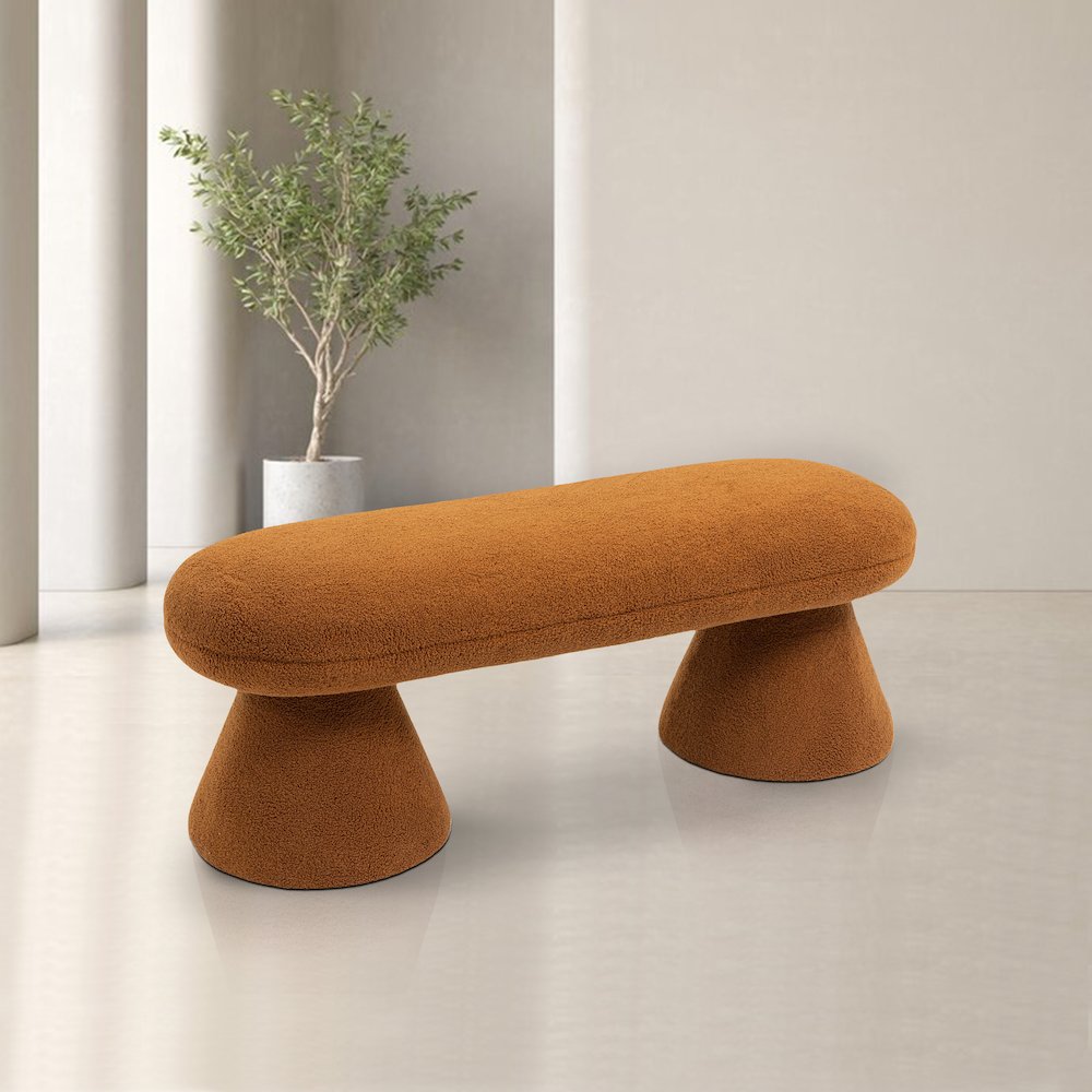 Drum Saddle Faux Shearling Teddy Fabric Bench. Picture 2