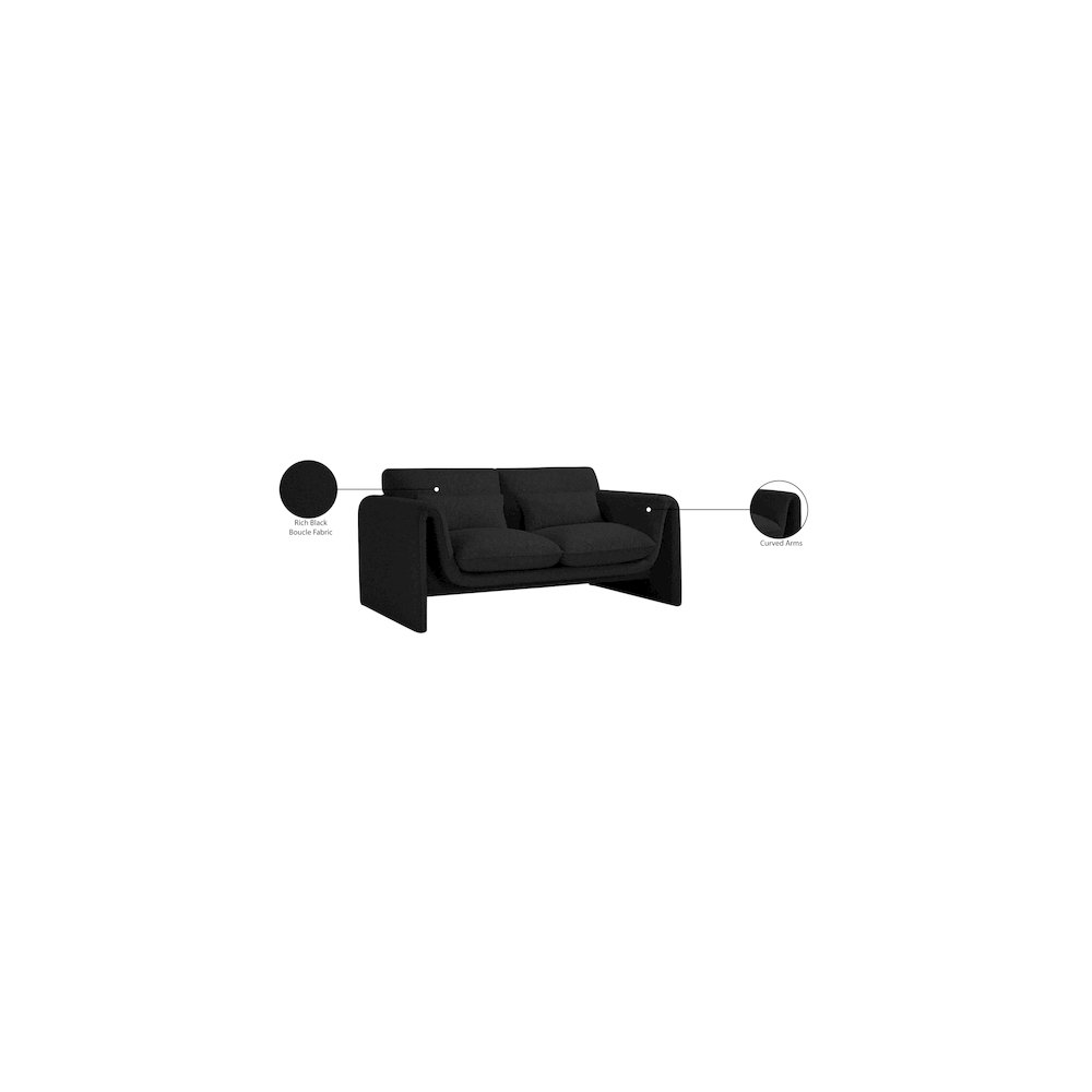 Stylus Black Boucle Fabric Loveseat. Picture 18