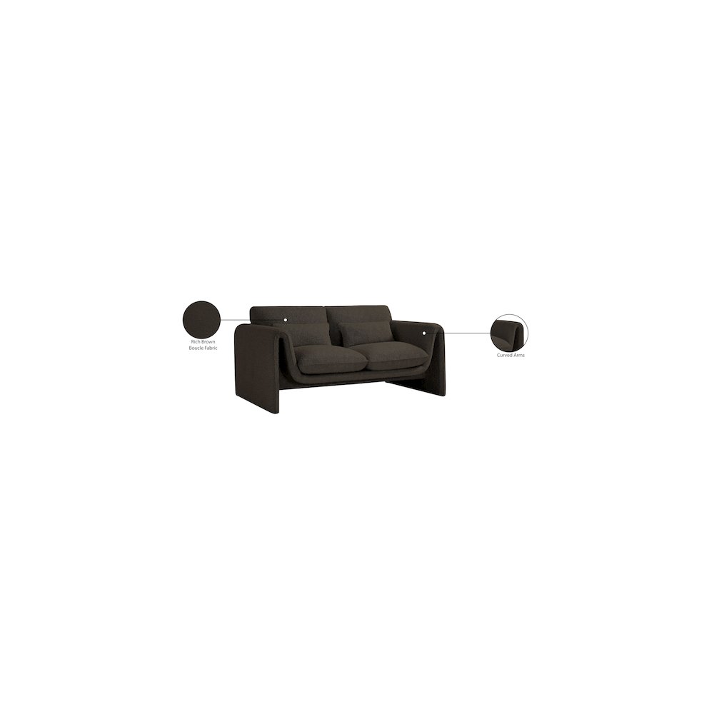 Stylus Brown Boucle Fabric Loveseat. Picture 18