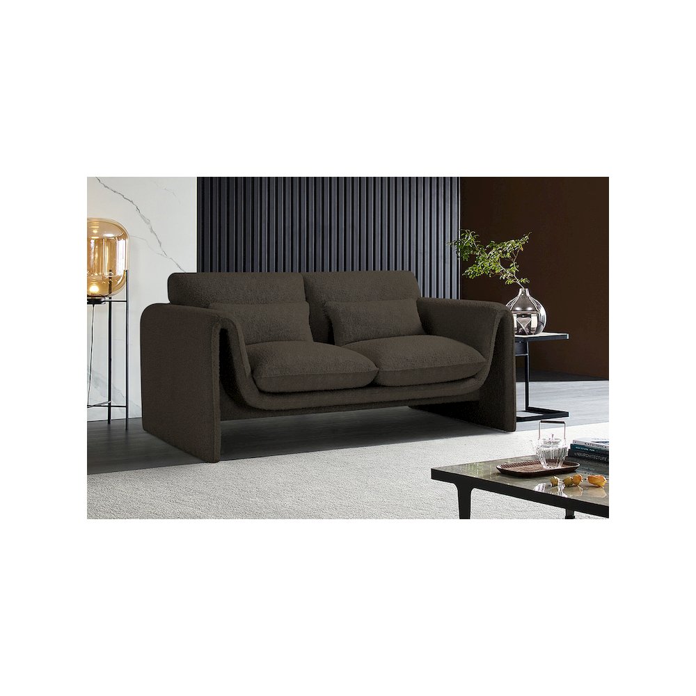 Stylus Brown Boucle Fabric Loveseat. Picture 2