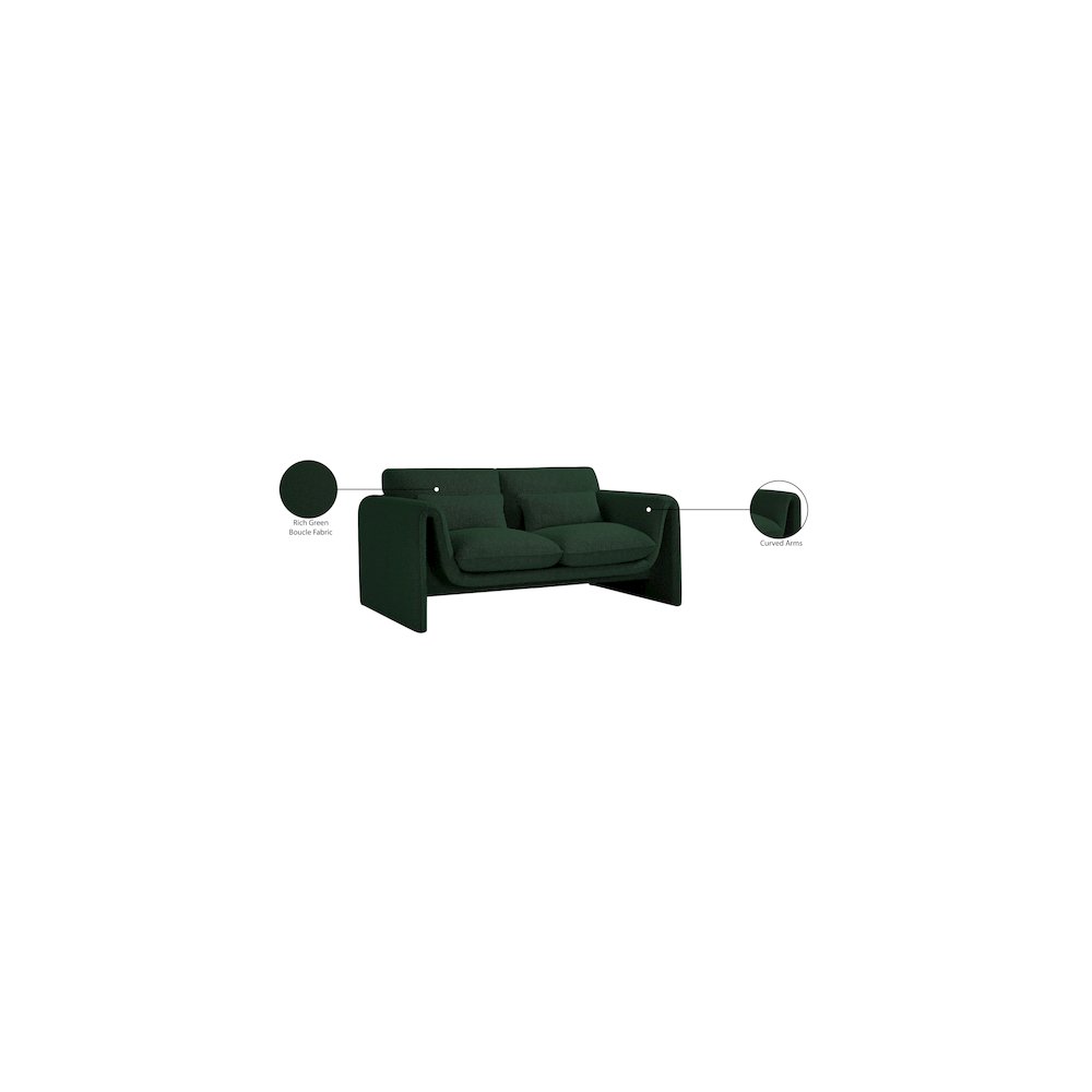 Stylus Green Boucle Fabric Loveseat. Picture 18