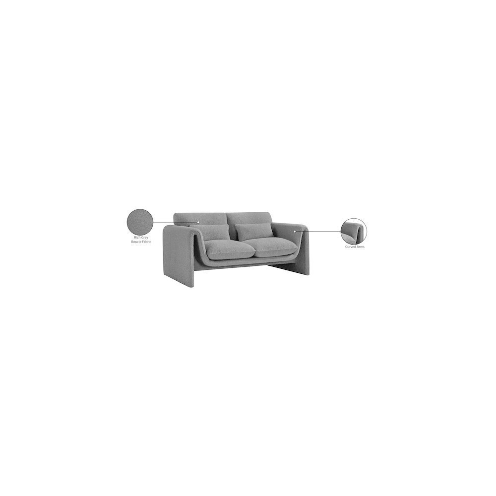 Stylus Grey Boucle Fabric Loveseat. Picture 18