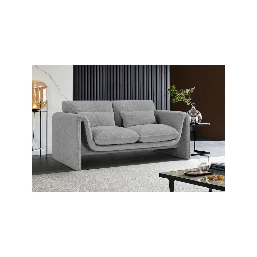 Stylus Grey Boucle Fabric Loveseat. Picture 2