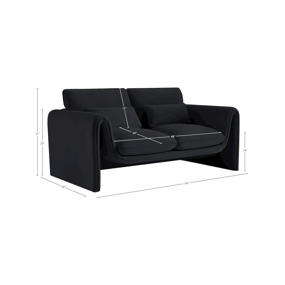 Sloan Black Velvet Fabric Loveseat. Picture 16