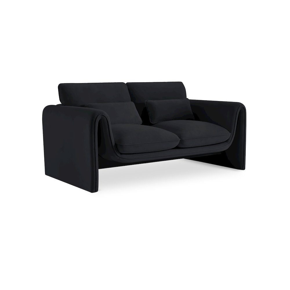 Sloan Black Velvet Fabric Loveseat. Picture 1