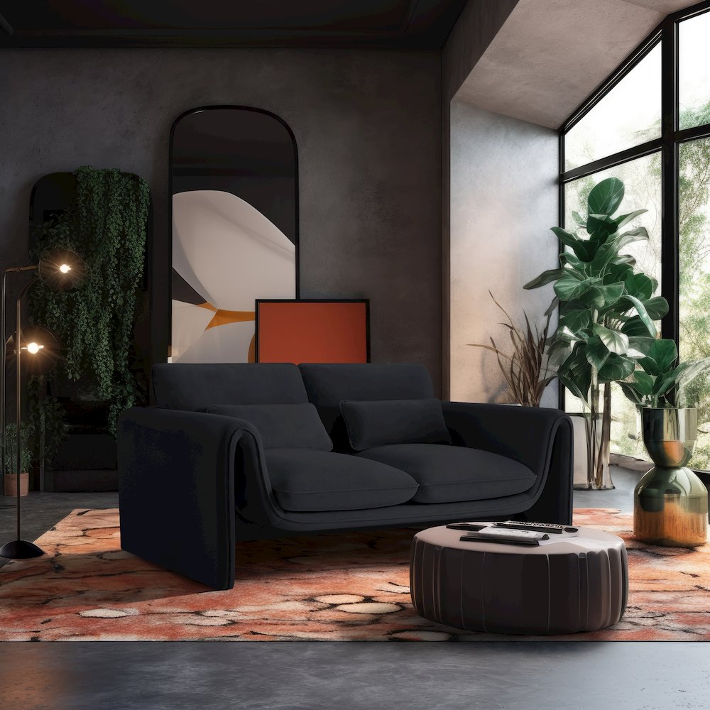 Sloan Black Velvet Fabric Loveseat. Picture 2