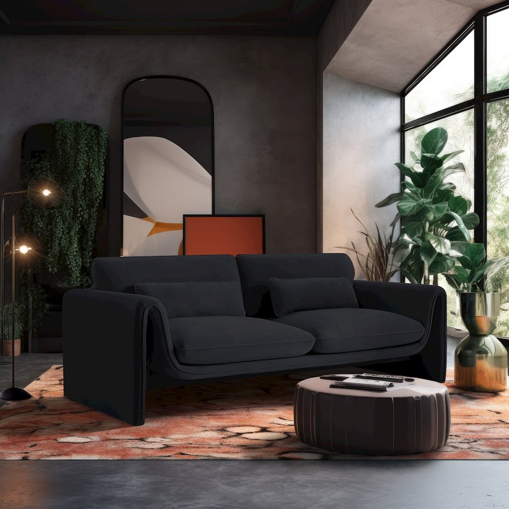 Sloan Black Velvet Fabric Sofa. Picture 2