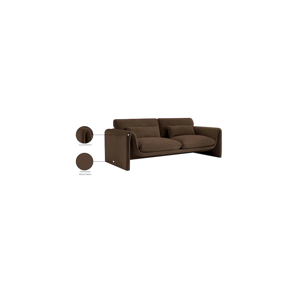 Sloan Brown Velvet Fabric Sofa. Picture 17