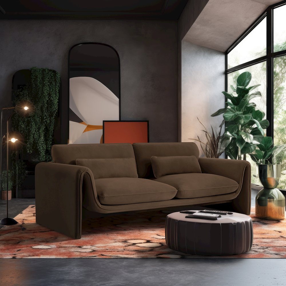 Sloan Brown Velvet Fabric Sofa. Picture 2