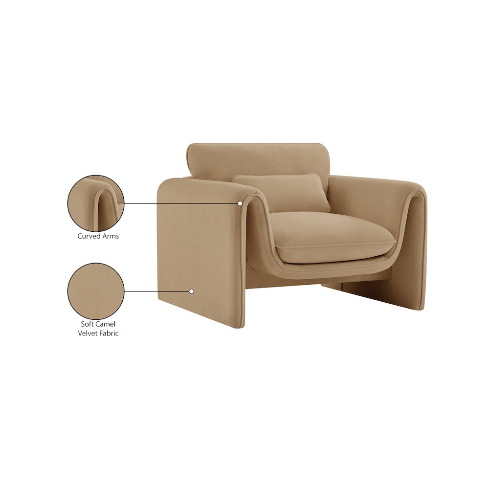 Sloan Camel Velvet Fabric Chair. Picture 17