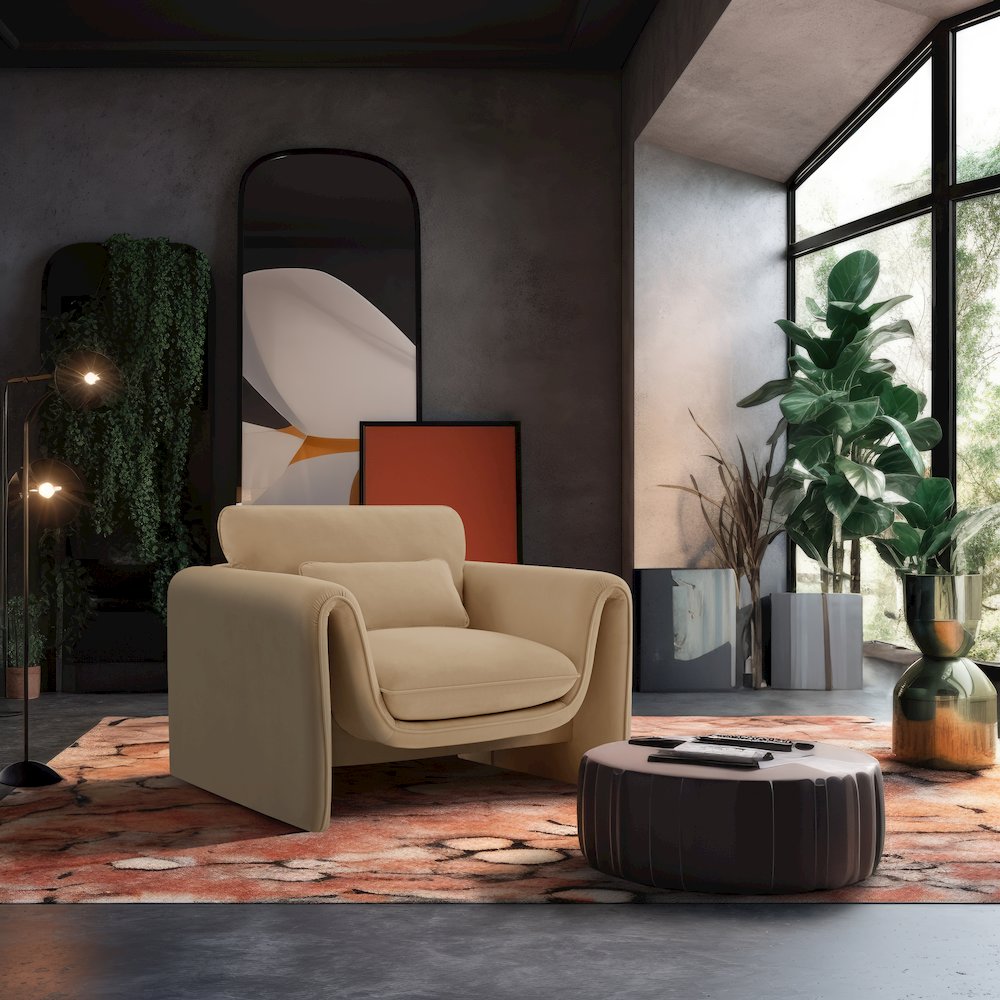 Sloan Camel Velvet Fabric Chair. Picture 2