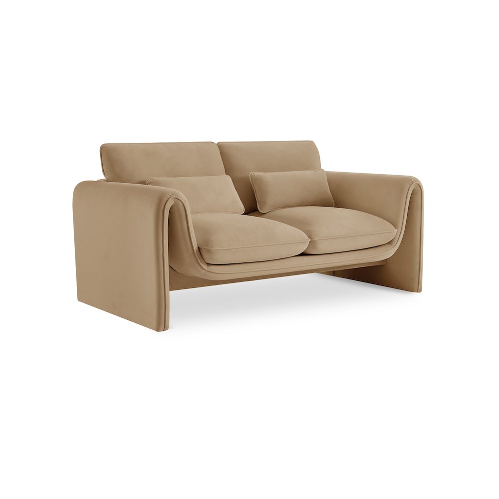 Sloan Camel Velvet Fabric Loveseat. Picture 1