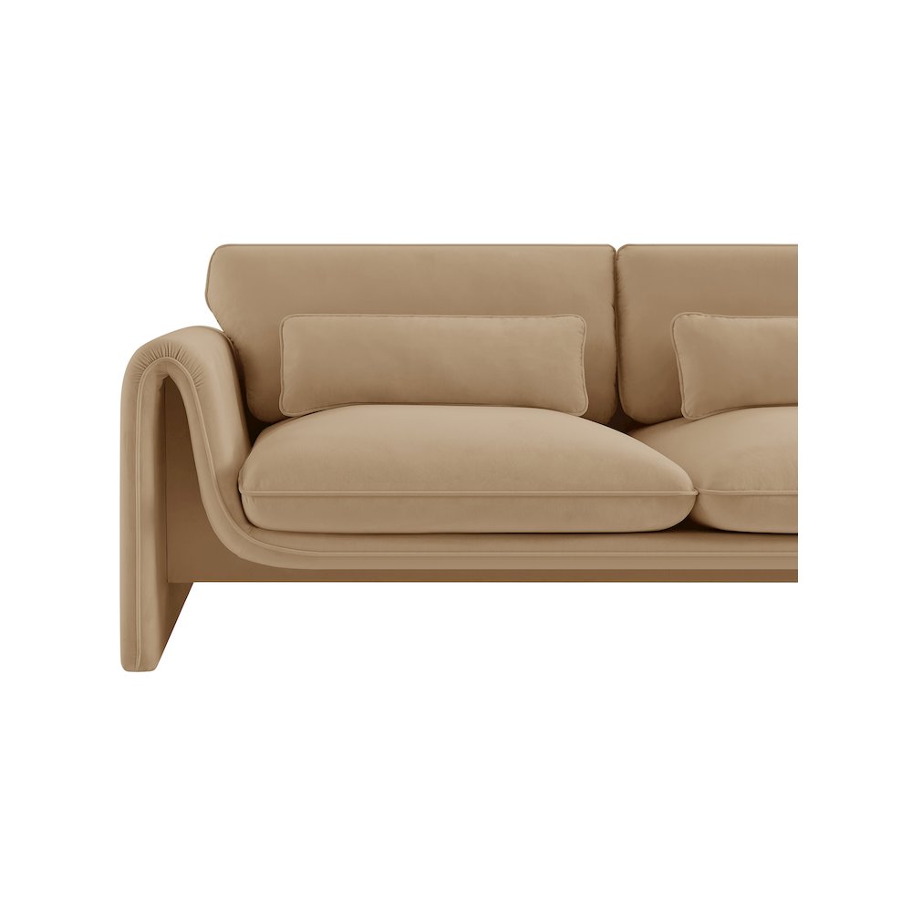 Sloan Camel Velvet Fabric Loveseat. Picture 10