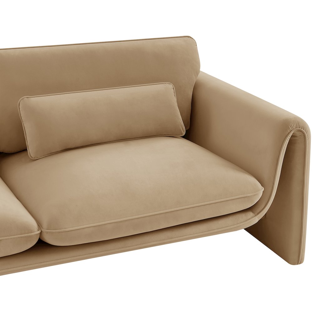 Sloan Camel Velvet Fabric Loveseat. Picture 11