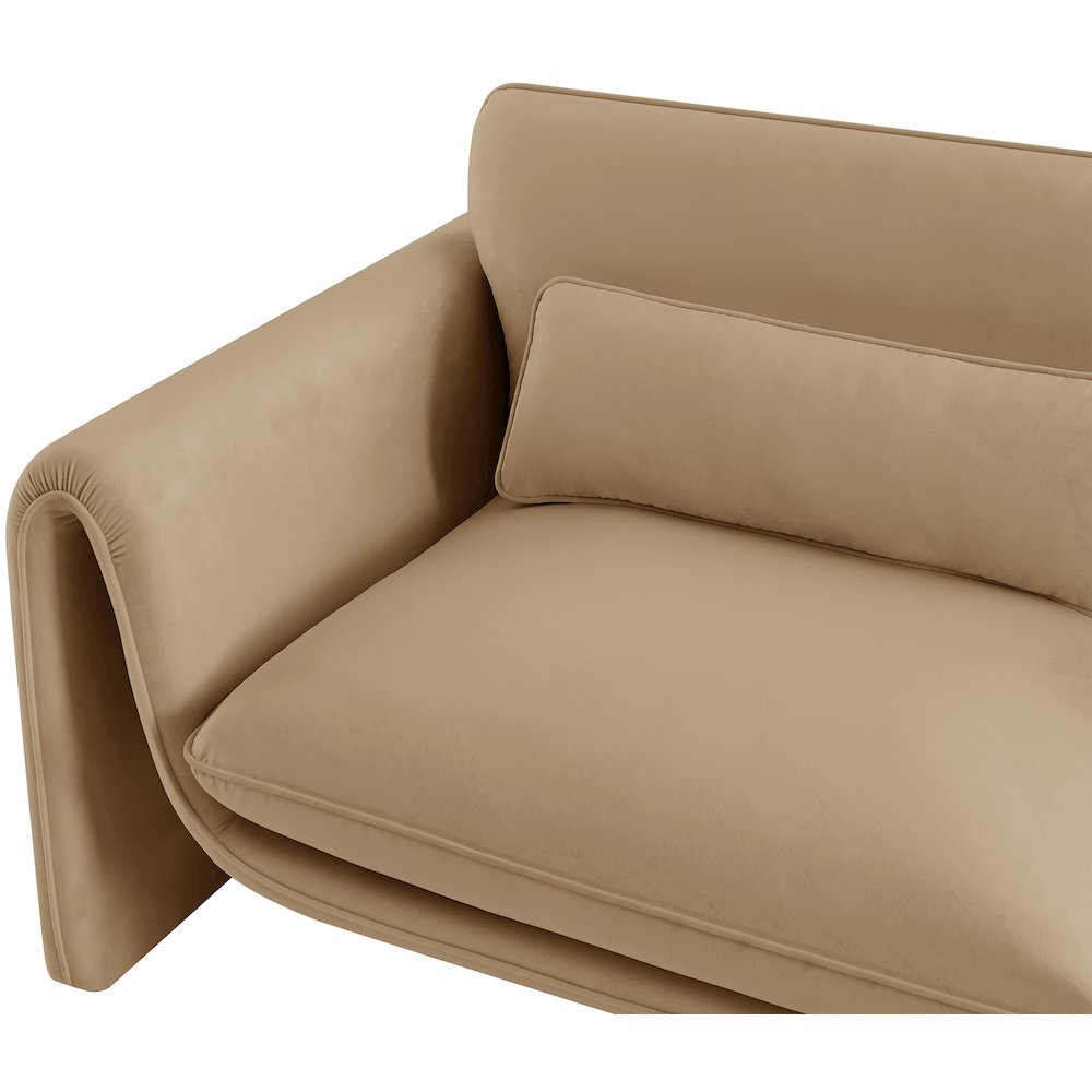 Sloan Camel Velvet Fabric Loveseat. Picture 12
