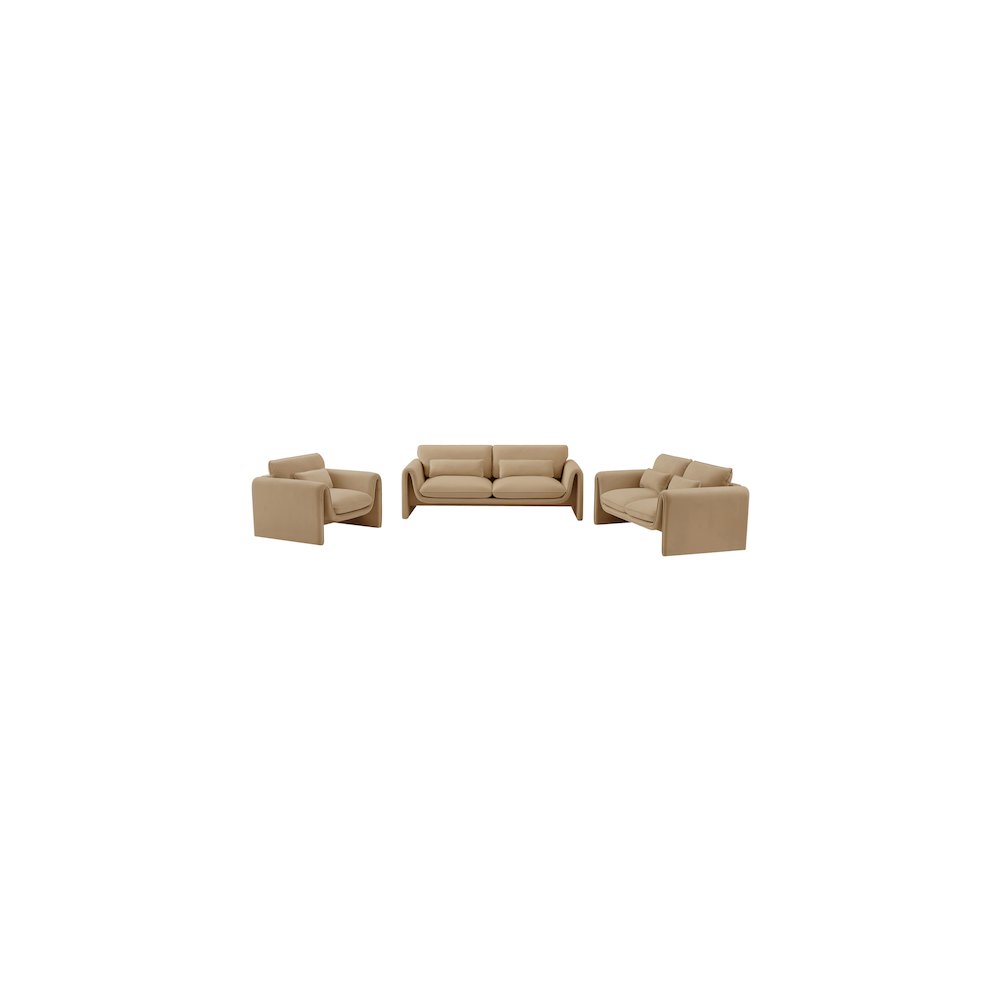 Sloan Camel Velvet Fabric Loveseat. Picture 14