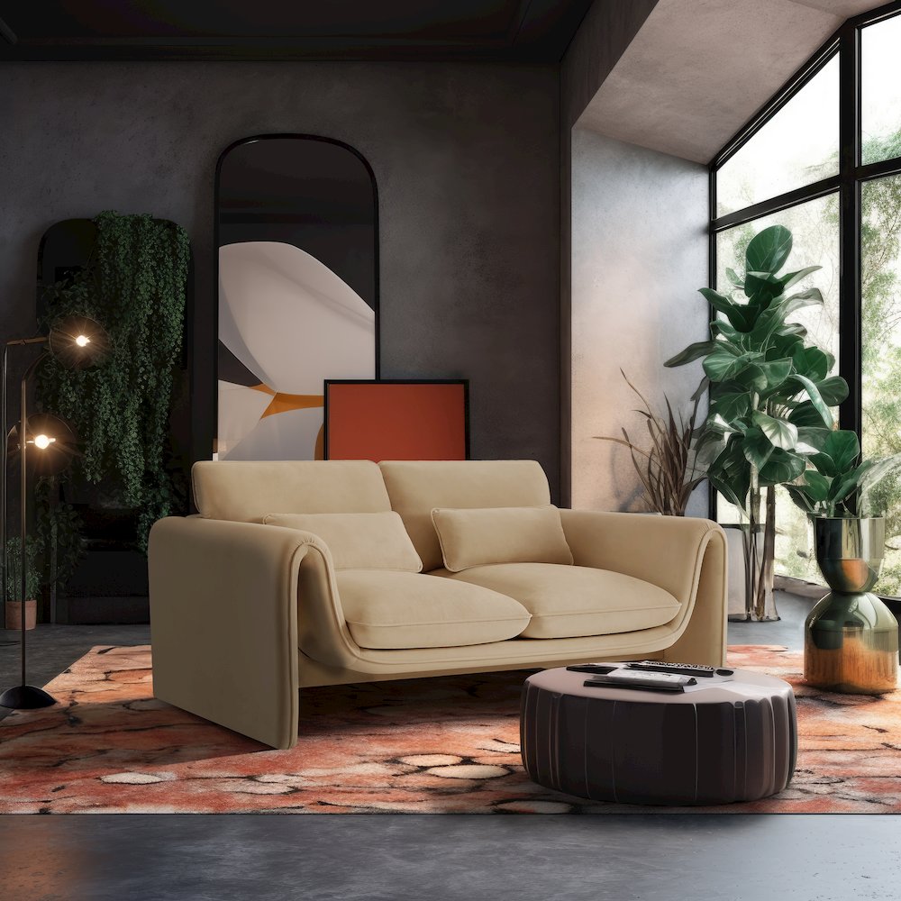 Sloan Camel Velvet Fabric Loveseat. Picture 2