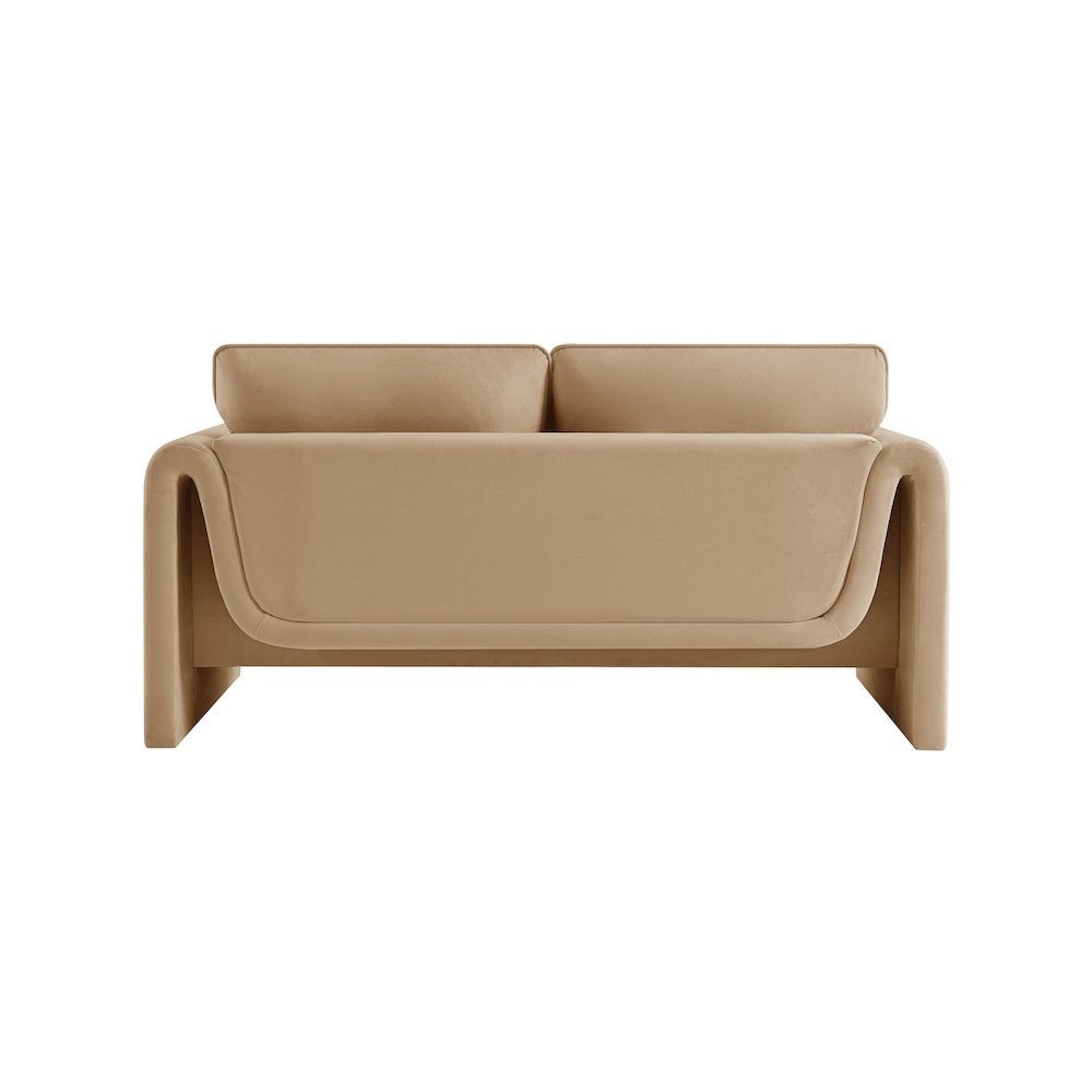 Sloan Camel Velvet Fabric Loveseat. Picture 3