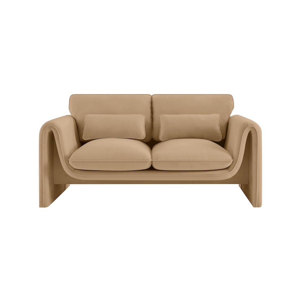 Sloan Camel Velvet Fabric Loveseat. Picture 4