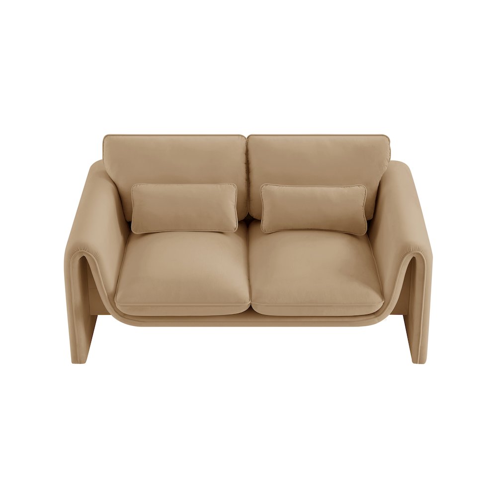 Sloan Camel Velvet Fabric Loveseat. Picture 5