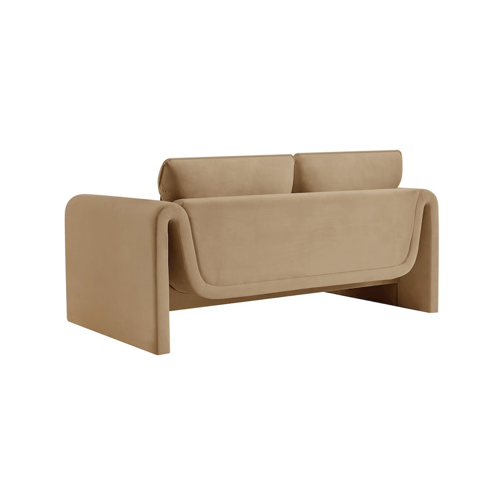 Sloan Camel Velvet Fabric Loveseat. Picture 7