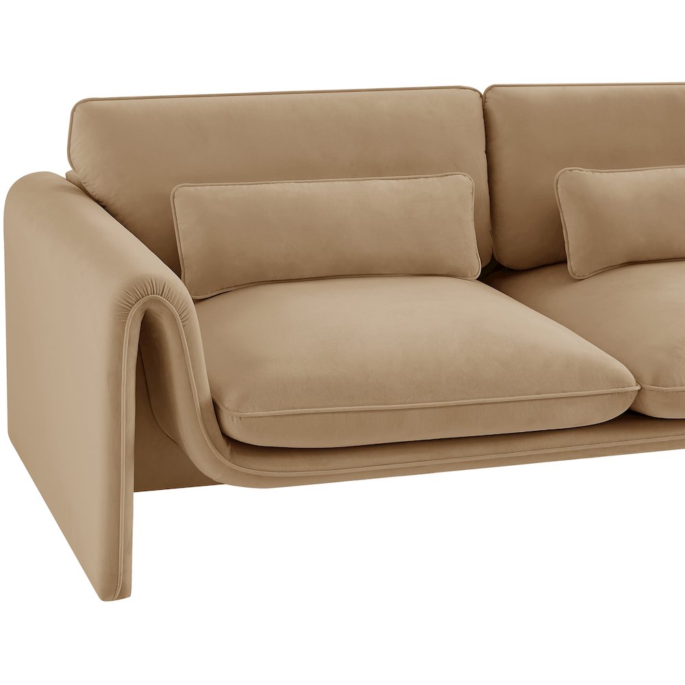 Sloan Camel Velvet Fabric Loveseat. Picture 9
