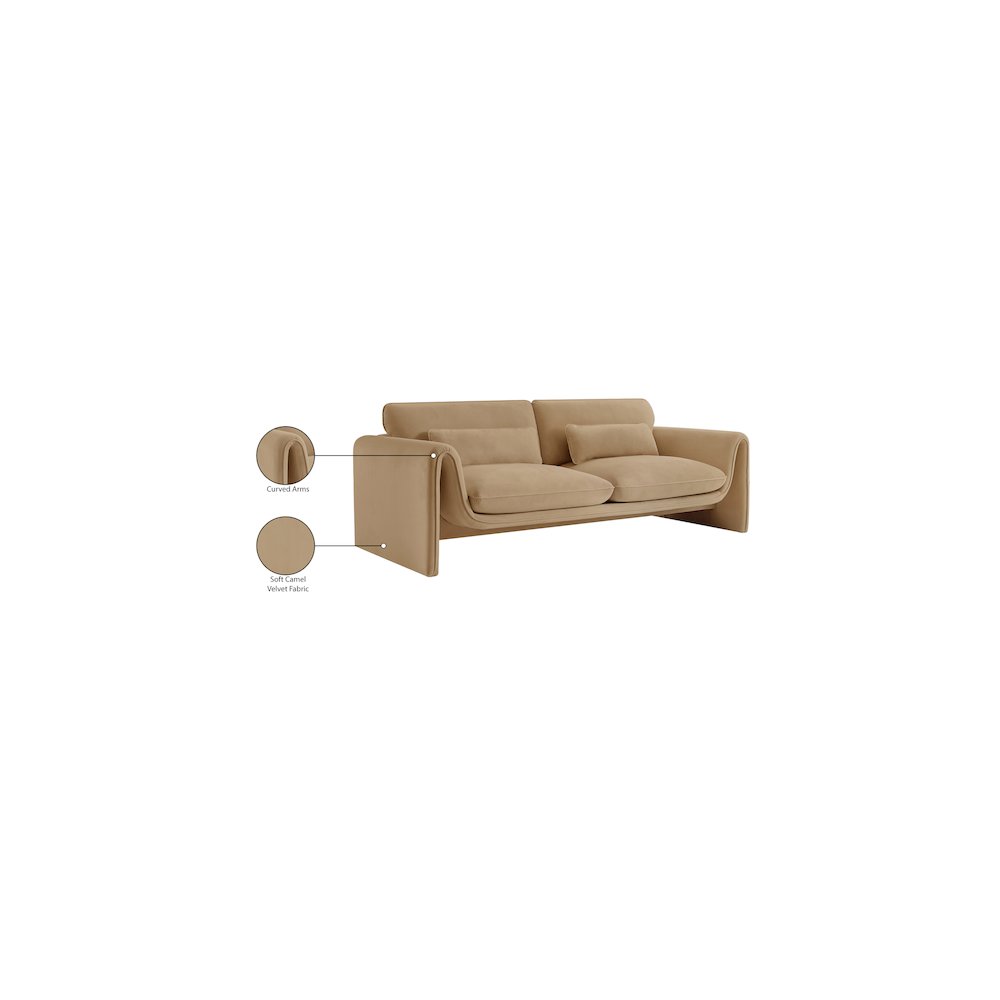 Sloan Camel Velvet Fabric Sofa. Picture 17