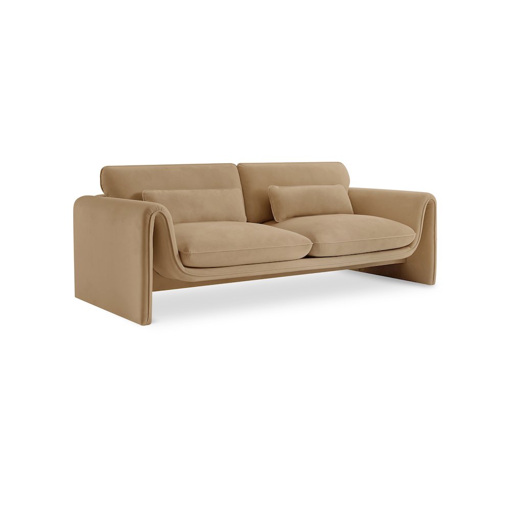 Sloan Camel Velvet Fabric Sofa. Picture 1