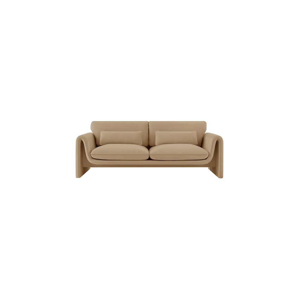 Sloan Camel Velvet Fabric Sofa. Picture 4