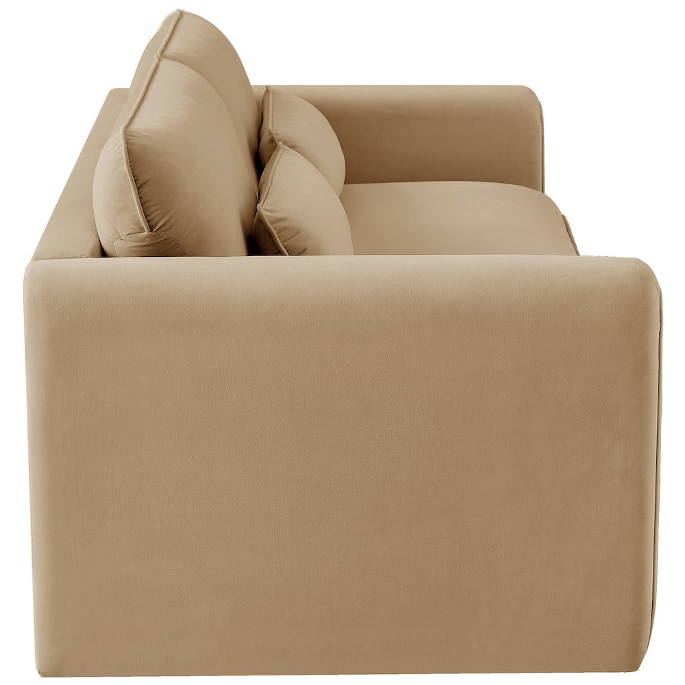 Sloan Camel Velvet Fabric Sofa. Picture 6