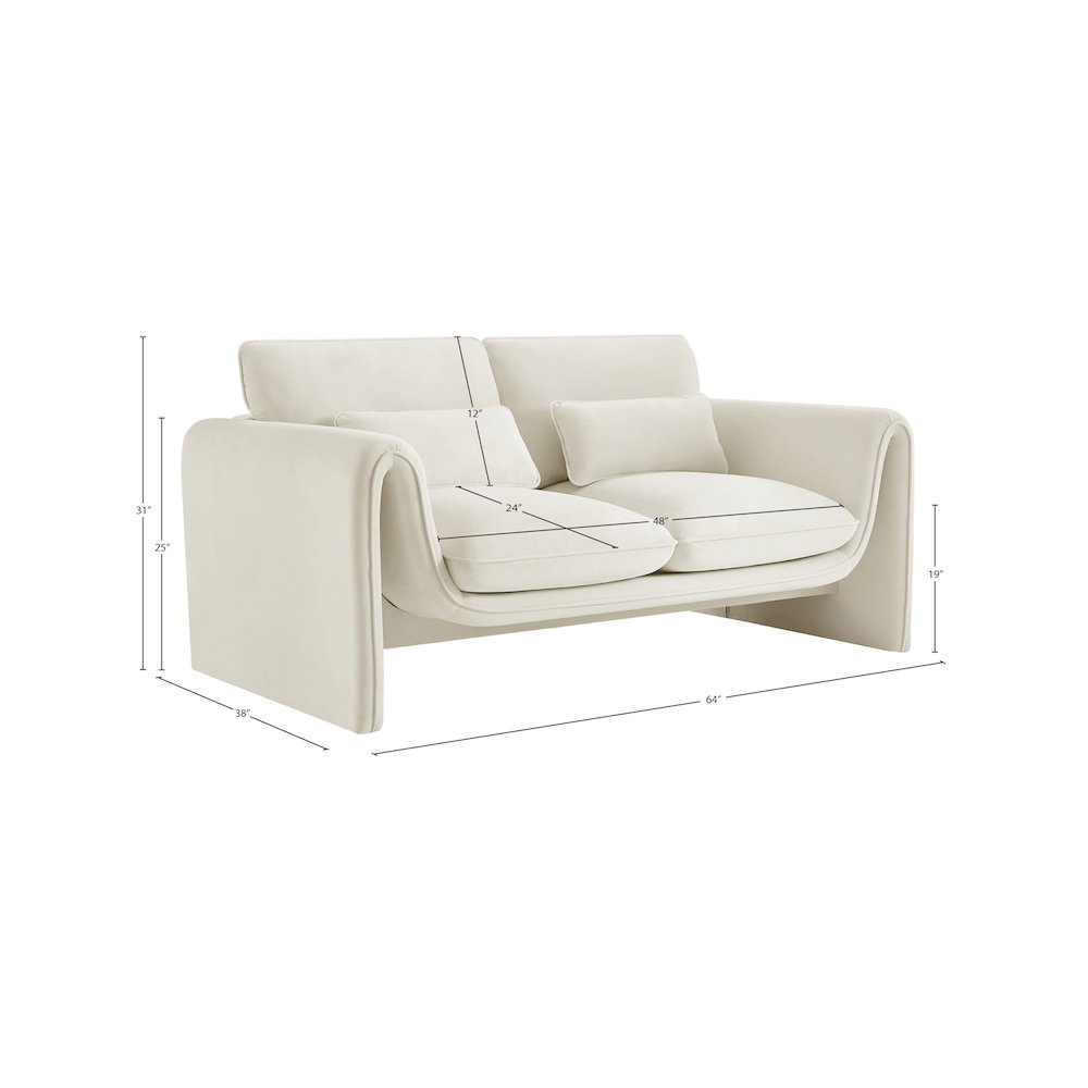 Sloan Cream Velvet Fabric Loveseat. Picture 16